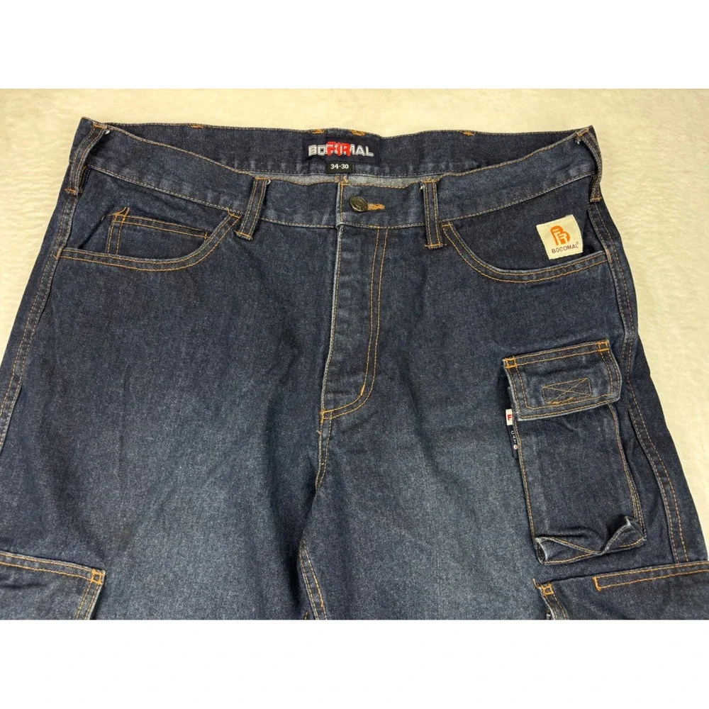 Bocomal FR Flame Resistant Cargo Mens 34x30 Jeans Dark Wash CAT 2 Workwear Fade